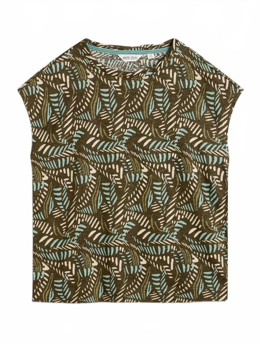 NEW WHITE STUFF women's rowan linen tee in green